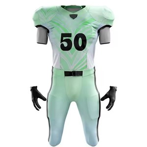 Uniforme de Fútbol Americano Sublimado Personalizado, Jersey Negro y Azul Claro para Hombre con Número 50, Manga Corta Ajustada - Product Image 5