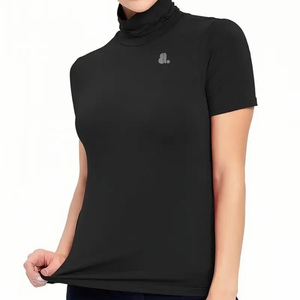 Women's <b>Turtleneck</b> Short Sleeve Jersey Solid Color Casual <b>Top</b> Regular Fit Breathable Organic Cotton Summer Logo Green Customized - Product Image 5