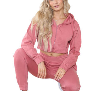 Survêtement court personnalisé pour femme avec logo, 100 % coton, séchage rapide, respirant, grandes tailles, manches longues, sweat à capuche zippé, deux pièces, adulte - Product Image 3