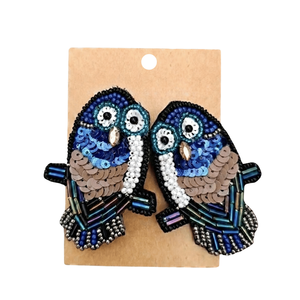 Neelpakshi Statement Fashion Drop <b>Earrings</b> with Beaded Bird Motif - Product Image 1