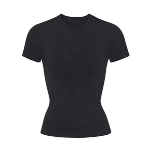 เสื้อยืดแขนสั้นคอกลมทรงเข้ารูปสำหรับผู้หญิง ยี่ห้อ PUFFIN SPORTS รุ่นสั่งทำพิเศษ สีพื้น ผ้าถัก สวมใส่สบายทุกฤดู ความยาวปกติ - Product Image 1