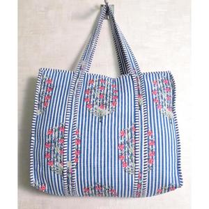 Floral Print Cotton Tote Bag Indian Handmade <b>Quilted</b> Shoulder Bag Women Boho Handbag Shopping Bag - Product Image 1