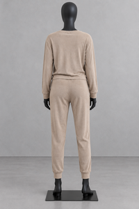 Conjunto Casual de 2 Piezas Tejido para Mujer, Color Sólido, Top de Manga Larga con Pantalones Jogger con Cordón, Transpirable, Corte Holgado, para Todas las Temporadas - Product Image 4