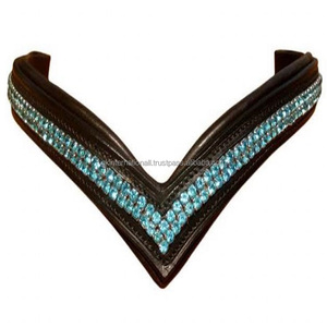 Bandeaux uniques pour chevaux Bandeaux de sourcils anglais rembourrés en cristal Bling bleu blanc marron noir en cuir Bandes de sourcils personnalisées pour cheval - Product Image 1