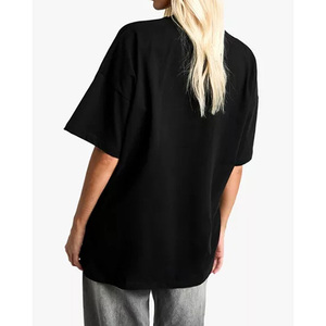 Camiseta de Manga Corta para Mujer, Cuello Redondo, Negra, Talla Grande, Color Sólido, Algodón Jersey, Corte Holgado, Logotipo Estampado, para Todas las Temporadas - Product Image 2