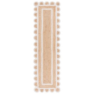 Tapis de couloir en jute fait main, couleur unie, tissage plat tressé, style farmhouse, antidérapant, beige naturel, tapis rectangulaire - Product Image 1
