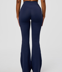 <b>Women's</b> High Waisted <b>Flared</b> Leg Yoga <b>Leggings</b> Full Length Solid Color Seamless Stretch Fitness Tights - Product Image 2