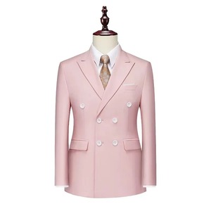 Veste de costume en velours côtelé rose pour homme, simple boutonnage, col à revers, coupe droite, en polyester tissé perlé anti-rétrécissement - Product Image 1
