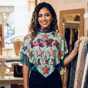 Robe de soirée luxueuse, élégante et stylée, broderie, tissu en poly-maille, cape perlée, tissu en mousseline, sequins, glands, perles, cristaux, clubs - Product Image 1