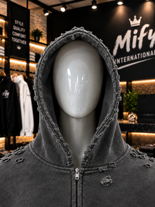 Sweat à capuche zippé gris délavé personnalisé avec impression graphique, sweat à capuche en molleton épais, sweat à capuche zippé avec logo personnalisé - Product Image 4