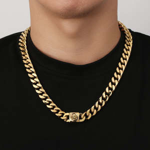 Collar de Cadena Cubana Estilo Hip Hop, Plata de Ley Chapada en Oro, con Diamantes Cultivados en Laboratorio, Corte Brillante Redondo, Joyería para Hombre - Product Image 1