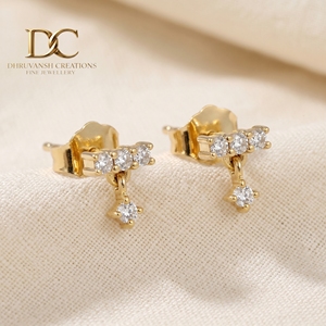 Boucles d'oreilles en or massif 9 carats avec diamant de laboratoire certifié IGI, taille brillant rond, fabrication artisanale unique, bijoux pour femme, occasion spéciale - Product Image 4