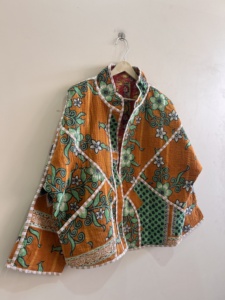 Chaqueta Kantha india hecha a mano, abrigo largo reversible, estilo bohemio, chaqueta bomber. - Product Image 4