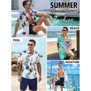 Conjunto de 2 piezas para hombre, camisa y pantalones cortos con estampado hawaiano, azul Monstera XL, poliéster tejido transpirable - Product Image 2