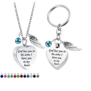 Collier porte-cendres en acier inoxydable en forme de cœur avec aile d'ange et pierre de naissance, bijou commémoratif pour cendres funéraires, cadeau souvenir - Product Image 1