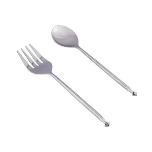 Exclusive Quality Metal Salad <b>Server</b> Spoon & Fork Set With Long Slim Handle for Home & Hotels Silver Salad <b>Server</b> Sets - Product Image 4