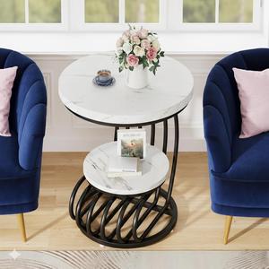 Traditional <b>Square</b> Metal Marble Antique Side <b>Table</b> Eco-Friendly Durable for Indoor Commercial Spaces Living Areas Coffee Service - Product Image 2