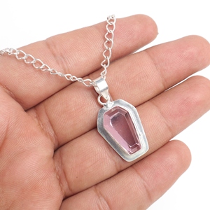 Pendentifs en Morganite Naturelle sur Chaîne en Argent Sterling, Polissage Or, Cristal Rose Facetté avec Sertissage à la Cannelure, Pierre Précieuse - Product Image 2