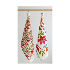Best Selling Budget Friendly Ultra Soft Grey Minute Floral <b>Pattern</b> Embroidered High Absorbent Lint Free Customizable Tea <b>Towels</b> - Product Image 5