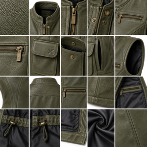 <b>Women's</b> Utility & Multi-Pocket Leather <b>Vests</b> | Grey Black Burgundy <b>Brown</b> Olive | OEM ODM Manufacturer | Premium Quality | - Product Image 4