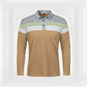 Polo à manches longues pour homme, rayé, patchwork, col à revers, décontracté, respirant, doux, pour le quotidien et le golf, vente en gros - Product Image 3