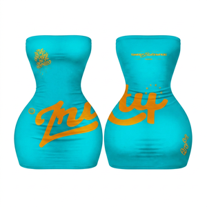 Robe débardeur verte sans manches taille haute pour femme avec imprimé lettres, effet ventre plat, tenue de club, printemps-été - Product Image 3
