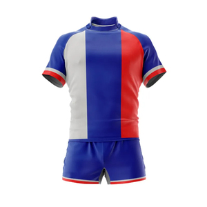 Vente en gros de maillots de rugby personnalisés, uniforme de rugby, polo bleu uni à manches courtes, uniformes de rugby sublimés pour hommes - Product Image 2