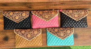 กระเป๋าสะพายข้างทรงซองจดหมายลายเพชรแบบถือด้วยมือใหม่สำหรับผู้หญิงกระเป๋าถือคลัทช์หนังแท้กระเป๋าเงินหนังวัวลายดอกไม้ - Product Image 4