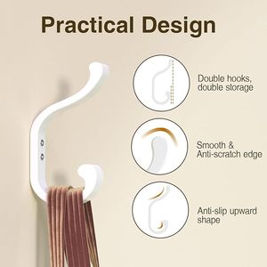Gancho Blanco de Pared con Doble Gancho Antideslizante y Borde Liso para Ropa, Sombreros, Toallas, Bolsos, Batas, Llaves, Entrada, Baño - Product Image 3