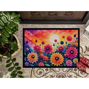 Dahlias en couleur paillasson antidérapant intérieur/extérieur lavable faible pile 24H X 36W tapis de porte avant pour entrée - Product Image 3