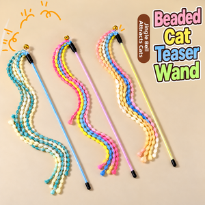 Grain Shape <b>Cat</b> Teaser Wand with Bell Soft Woven Ribbon <b>Cat</b> Stick <b>Toy</b> <b>Interactive</b> Kitten Play <b>Toy</b> for Indoor <b>Cats</b> Exercise - Product Image 2