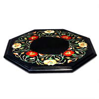 Assiette décorative ronde en marbre noir incrusté de Pietra Dura, nature morte, faite à la main, moderne, décoration de table et murale pour Diwali