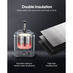 Dispenser Elettrico Commerciale per Formaggio 2.4L in Acciaio Inox, Dispenser Riscaldato con Temperatura Regolabile 86-230°F, Macchina per Cioccolata Calda - Product Image 4