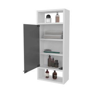 Mobile da Bagno Bianco con Armadietto Portamedicinali, Anta a Specchio e Vano Aperto - Product Image 6