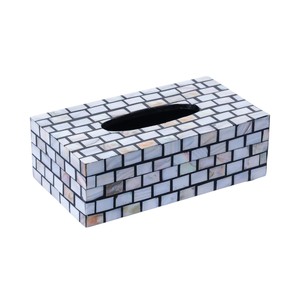 Caja de pañuelos rectangular de alta gama con incrustaciones de nácar y madera hecha a mano para decoración del hogar - Product Image 3