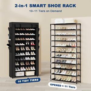 Scarpiera Alta a 10+1 Ripiani con Copertura, Capacità 50-55 Paia di Scarpe - Product Image 3