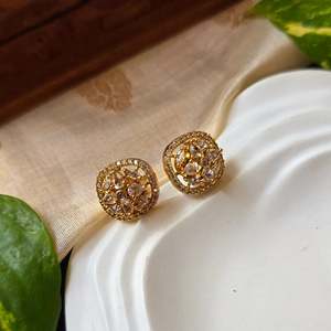 14K Gold Plated <b>Cute</b> Number Stud <b>Earrings</b> with Zircon and Pearl - Product Image 2