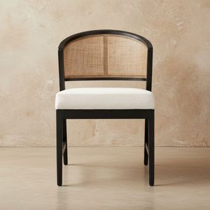 Luxury French Rattan Dining Chair with Solid <b>Oak</b> <b>Frame</b> and Upholstered Seat, Nordic Modern Wooden Chair for Hotel and Restaurant - Product Image 1