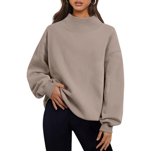 Women's Oversized <b>Stand</b> Collar Sweatshirt Customized Colors Printed <b>Drop</b> Shoulder Knitted Polyester/Cotton Winter Autumn Wear - Product Image 6