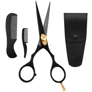 Ciseaux à barbe et moustache de 5 pouces, ensemble de peignes de toilettage pour hommes, logo personnalisé, acier inoxydable, coupe précise, kit de coiffage pour barbe avec étui - Product Image 3