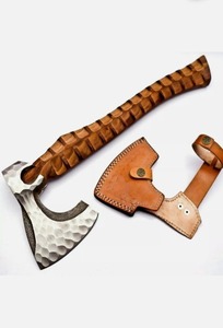 Hacha Vikinga Hecha a Mano de Primera Calidad de BA Enterprises, Hoja de Acero con Alto Contenido de Carbono, Diseño Tallado en Madera, 16 Pulgadas de Longitud Total, Supervivencia - Product Image 5
