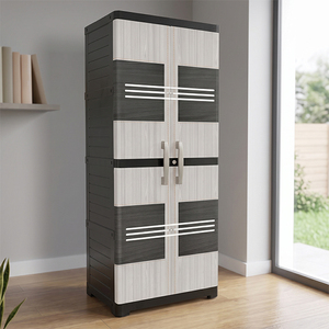 Armario de Plástico Naiba Deluxe con Puertas Largas, Estilo Madera Gris, Puertas Abatibles con Paneles Redondeados para Almacenamiento en el Dormitorio - Product Image 1