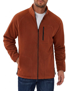 Veste en polaire vert olive pour homme, fermeture éclair intégrale, col montant, coupe décontractée, coupe-vent, vêtements d'extérieur, saison hivernale, coupe régulière, doublure en sherpa - Product Image 3