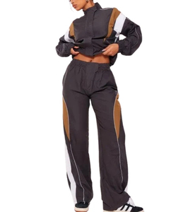 Custom Women's Hooded Lightweight Windbreaker Tracksuit Custom Logo Nylon Reflective Pockets Crop Drawstring Jacket Cargo <b>Pant</b> - Product Image 3