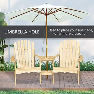 Set di 2 Sedie Doppie Adirondack in Legno Naturale con Tavolino Centrale e Foro per Ombrellone per Terrazza e Giardino - Product Image 4