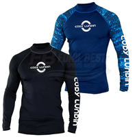 Haut de sport de surf bleu UPF50 pour homme, à manches longues, personnalisé, éco-responsable, de haute qualité, pour la plage et la plongée