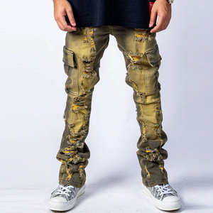 กางเกงยีนส์คาร์โก้ผู้ชาย ขาดๆ เซอร์ๆ หลายกระเป๋า สไตล์สตรีทแวร์ ทรงเข้ารูป แฟชั่นทันสมัย สวมใส่สบาย - Product Image 2