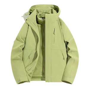 Men's Winter Olive Green Hooded Stand Collar Softshell <b>Jacket</b> Windproof <b>Fleece</b> <b>Lined</b> Zipper Closure Casual Outdoor Front Logo - Product Image 6