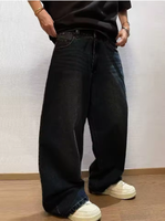 Jean en denim formel léger et respirant pour homme, taille haute, coupe large, style Y2K New Rocks Buggy noir, Hip-Hop, Hiver, Été, Automne