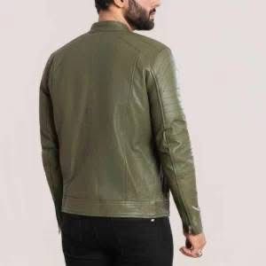 men's black quilted <b>leather</b> bomber <b>jacket</b> with <b>brown</b> Men's Green Cafe Racer Biker <b>Leather</b> <b>Jacket</b> - Product Image 4